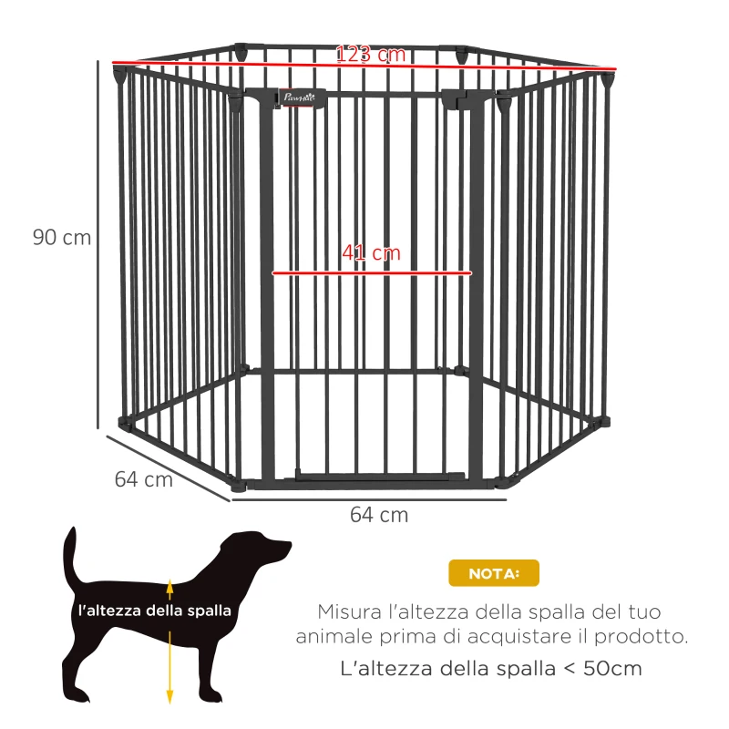 PawHut Cancellino per Cani Taglia Media Pieghevole e Modulabile in Metallo e Plastica, 123x102x90 cm, Nero