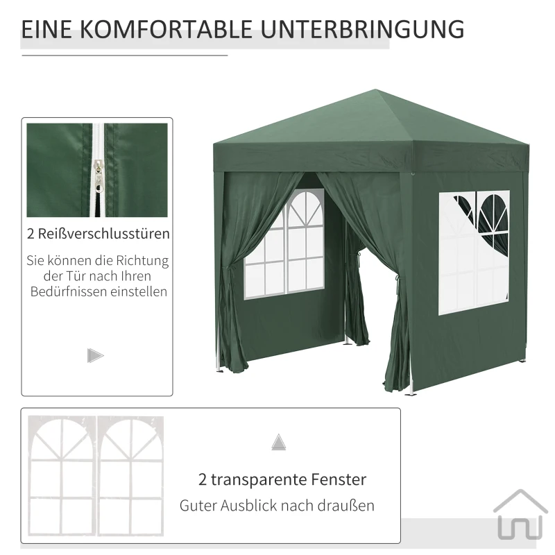 Outsunny Faltpavillon, Bierzelt, 4 abnehmbare Seitenwände, 2 Fenster, Metallrahmen, 2 x 2m, Dunkelgrün