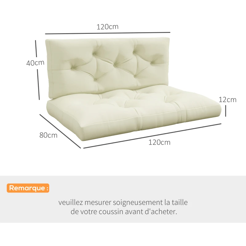 Outsunny Lot de 2 coussins assise et dossier pour banc banquette, palette 2 places dim. 120L x 80l x 12H cm Polyester crème