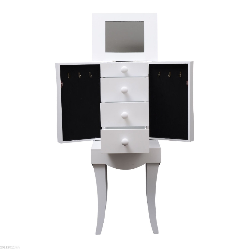 HOMCOM Armario Tocador Joyero 30x22x75cm con 1 Espejo 3 cajones y 2 colgadores Madera