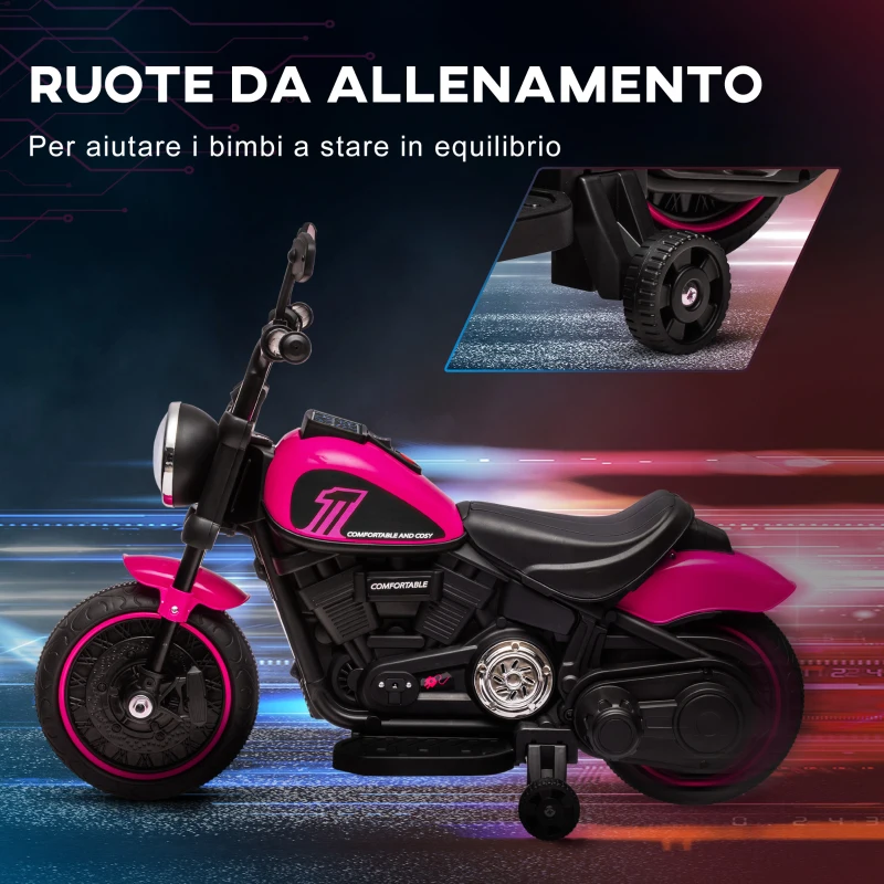 HOMCOM Moto Elettrica per Bambini 18-36 Mesi con Rotelle e Fanale, 76x42x57 cm, Rosa e Nero
