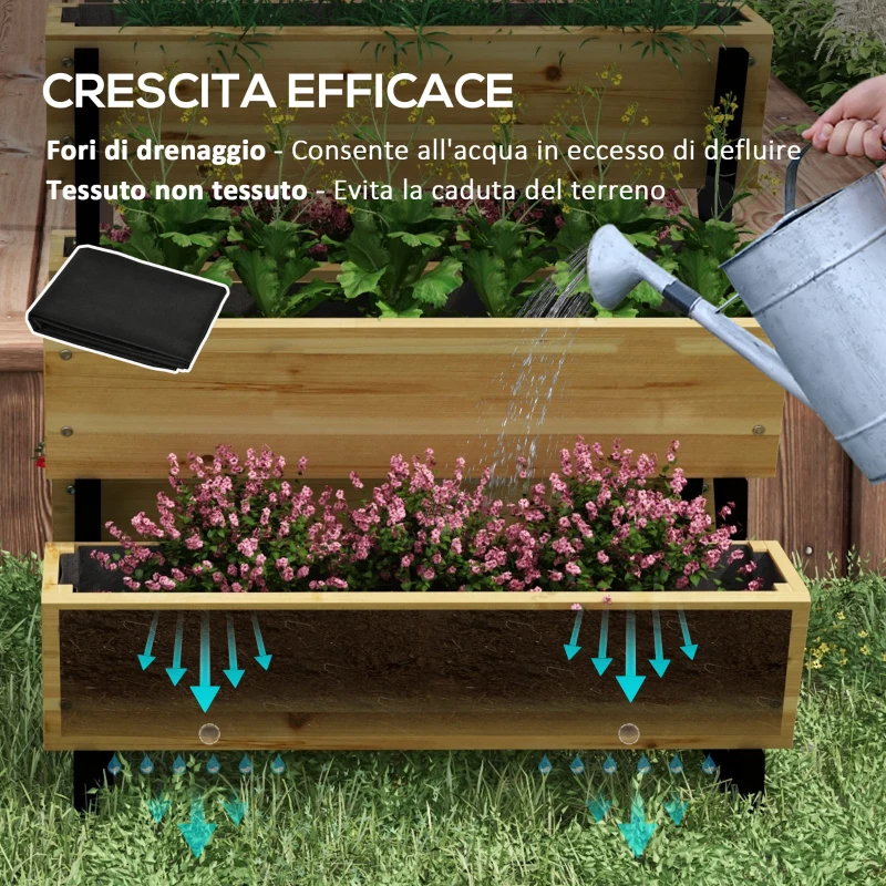 Outsunny Fioriera da Esterno a 3 Livelli con 5 Strutture in Legno di Abete con Fori di Drenaggio, 75x78x77 cm