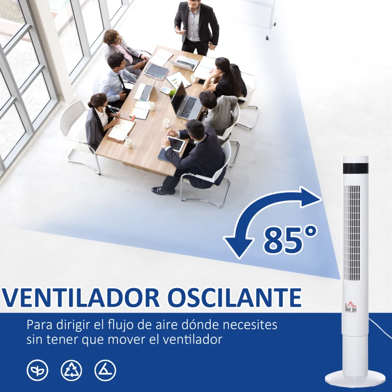 HOMCOM Ventilador de Torre con 3 Modos 3 Velocidades Patalla LED 12H Temporizador Oscilante de 85° con Mando a Distancia Hogar Oficina Alto 110 cm Blanco