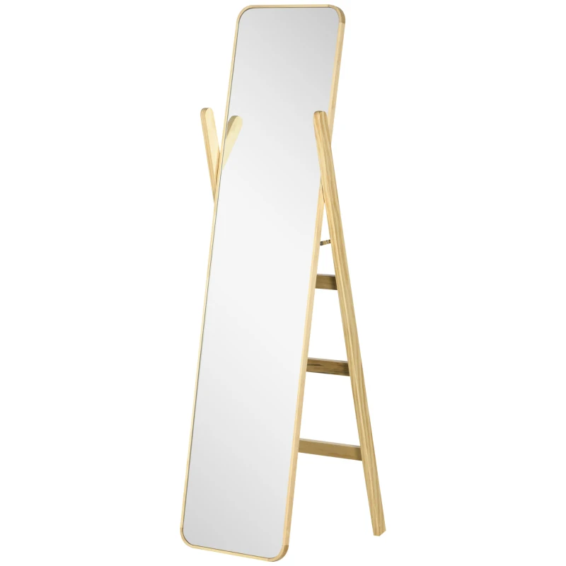 HOMCOM Espejo de Pie de Cuerpo Entero con Perchero para Dormitorio Entrada Salón 40x35x147 cm Natural