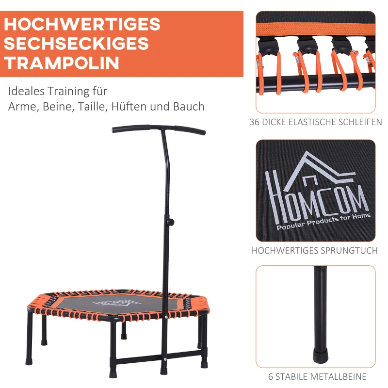 HOMCOM Fitness-Trampolin, Trampolin, Gartentrampolin für Joga, Stahl+Kunststoff+EVA, Schwarz+Orange, 121,92 x 121,92 x 138 cm