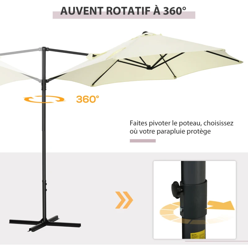 Outsunny Parasol déporté octogonal mât en acier diamètre 256 cm beige