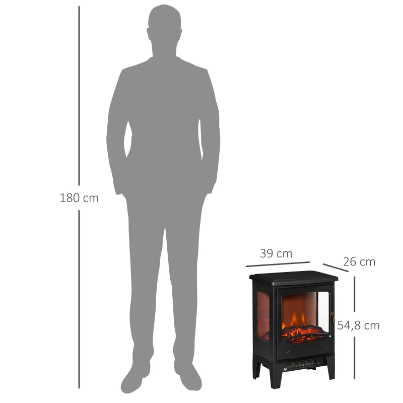 HOMCOM Elektrokamin mit Heizung, 1800 W elektrischer Kamin mit LED Flammeneffekt(m-3)