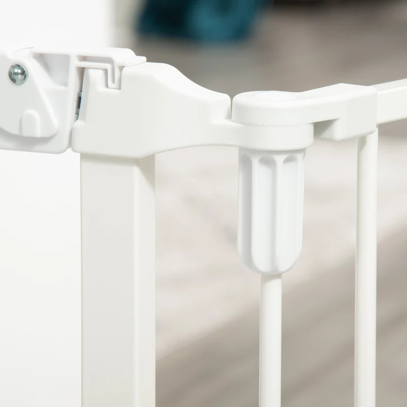 PawHut Hunde Absperrgitter Türschutzgitter Haustierschutzgitter verstellbar klappbar Kamingitter mit automatische schließenden Tür 3 Paneele für Ofen Wandmontage/Freistehend Weiß 202,5 x 76 cm