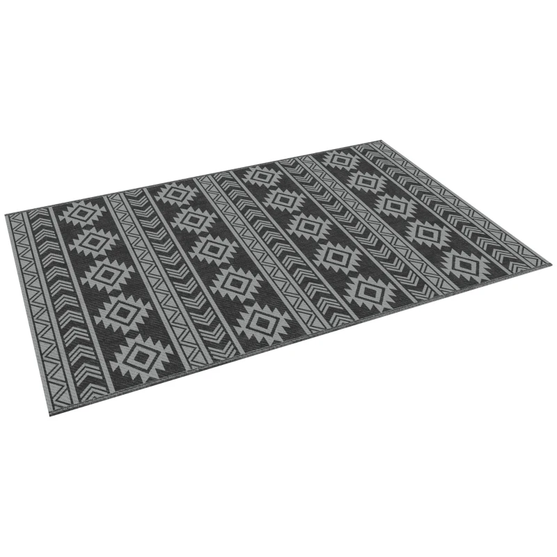 Outsunny Outdoor-Teppich, wasserdicht, doppelseitiges Design, hochwertige Kunststofffaser, schwarz+grau, 182 x 274cm