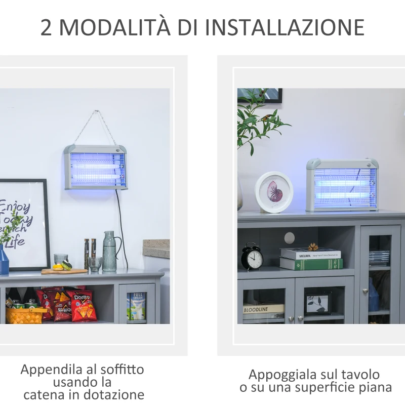 Outsunny Elettroinsetticida da Esterno e Interno con Lampada Antizanzare UV per 60m², Zanzariera Elettrica 20W, Grigio e bianco