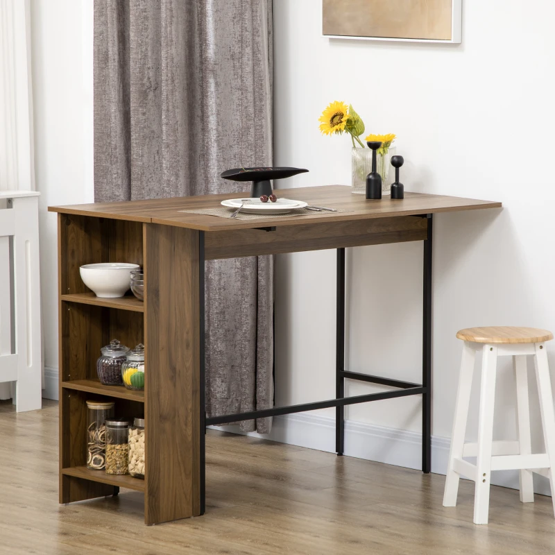 HOMCOM Mesa de Bar Extensible con 3 Estantes de Almacenamiento y Marco de Metal para Cocina Comedor 120x76x91,4cm Marrón
