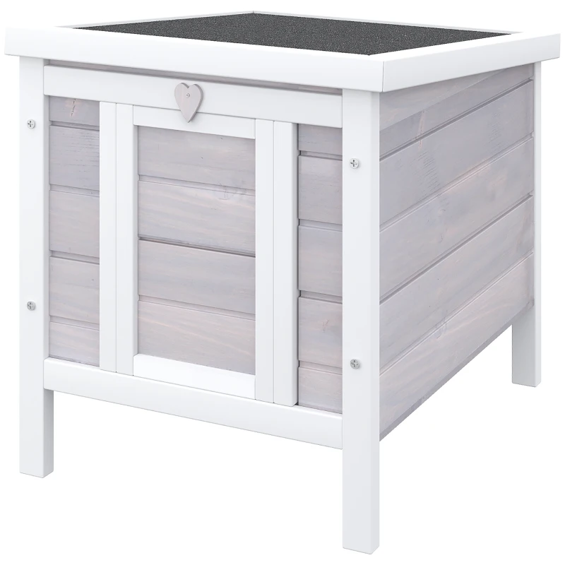 PawHut Gabbia per Conigli in Legno da Esterno con Tetto in Asfalto e Rampa Antiscivolo, 42x51x43cm, Grigia