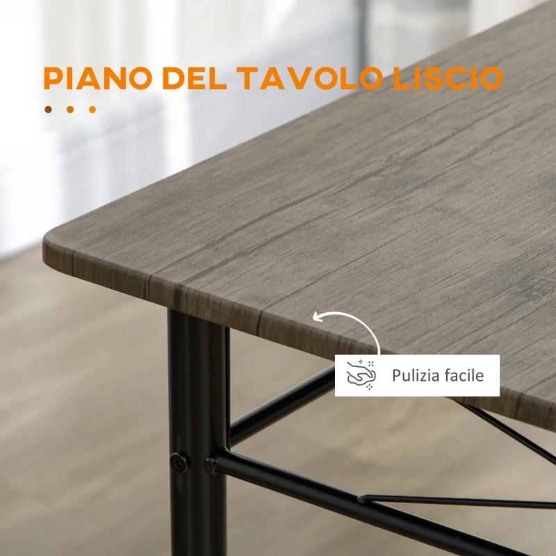 HOMCOM Tavolo da Pranzo con 4 Sedie, Set 5 Pezzi in MDF e Metallo per Sala da Pranzo, Cucina, Soggiorno e Bar