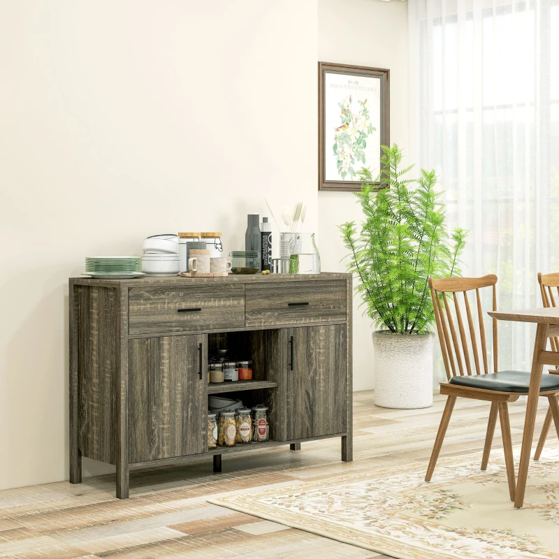 HOMCOM Buffet meuble de rangement 2 portes avec étagères, 2 tiroirs et 2 niches - dim. 120L x 39l x 83.8H cm