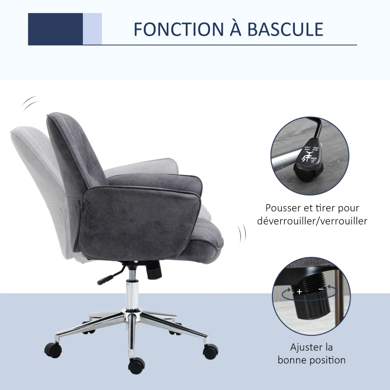 Vinsetto Fauteuil de bureau chaise d'ordinateur ergonomique hauteur réglable microfibre respirante pivotant à 360° 67 x 69 x 92-102 cm gris foncé