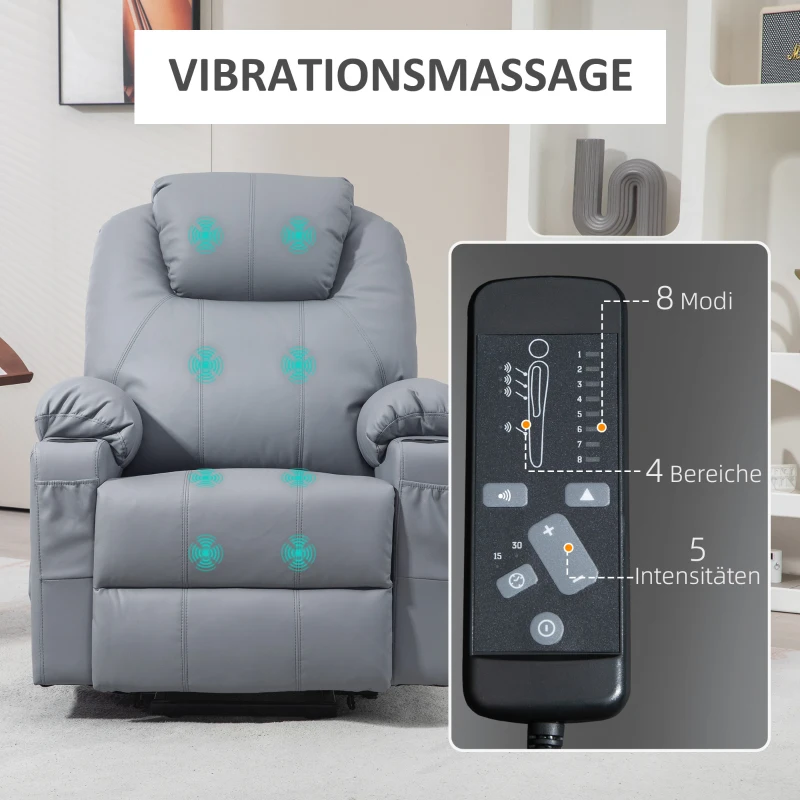 HOMCOM Massagesessel Aufstehhilfe Seniorensessel, 8 Massagemodi, neigbare Rückenlehne, 88c m x 99 cm x 106 cm,Grau(m-6)