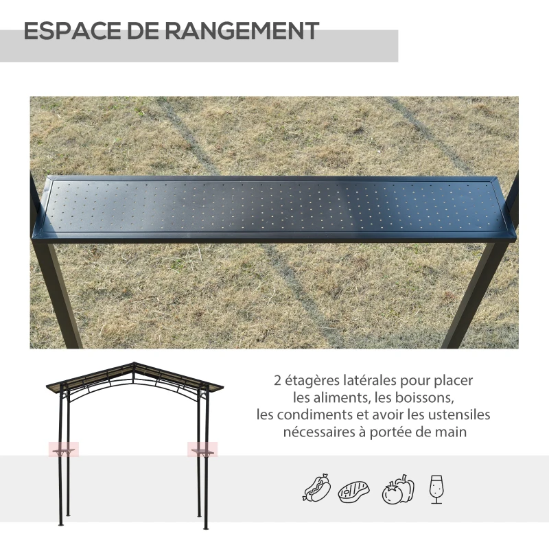 Outsunny Pavillon jardin 2,5 x 1,5 m - abri barbecue - 2 étagères - toit de barbecue - métal noir toit polycarbonate