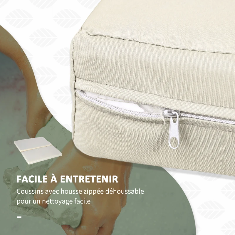 Outsunny Ensemble de jardin 2 places : canapé dossier inclinable tablettes coffre matelas et coussins intégrées + repose-pieds résine tressée noir polyester crème