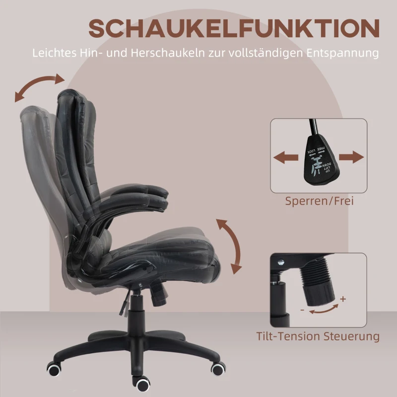 HOMCOM Ergonomischer Bürostuhl, klappbare Armlehnen, Neigefunktion, Schwarz