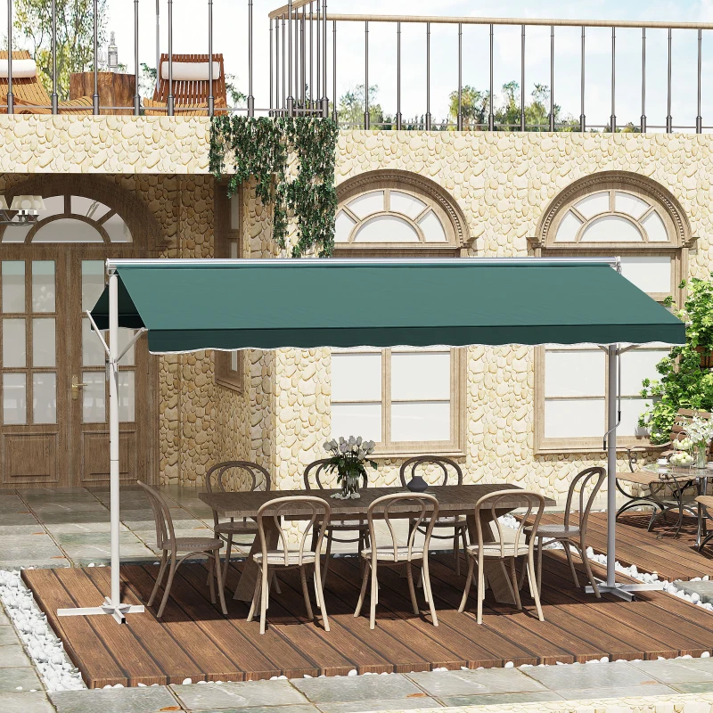 Outsunny Store Double Pente Manuel rétractable métal Polyester imperméabilisé 3,5L x 3l x 2,6H m Vert foncé