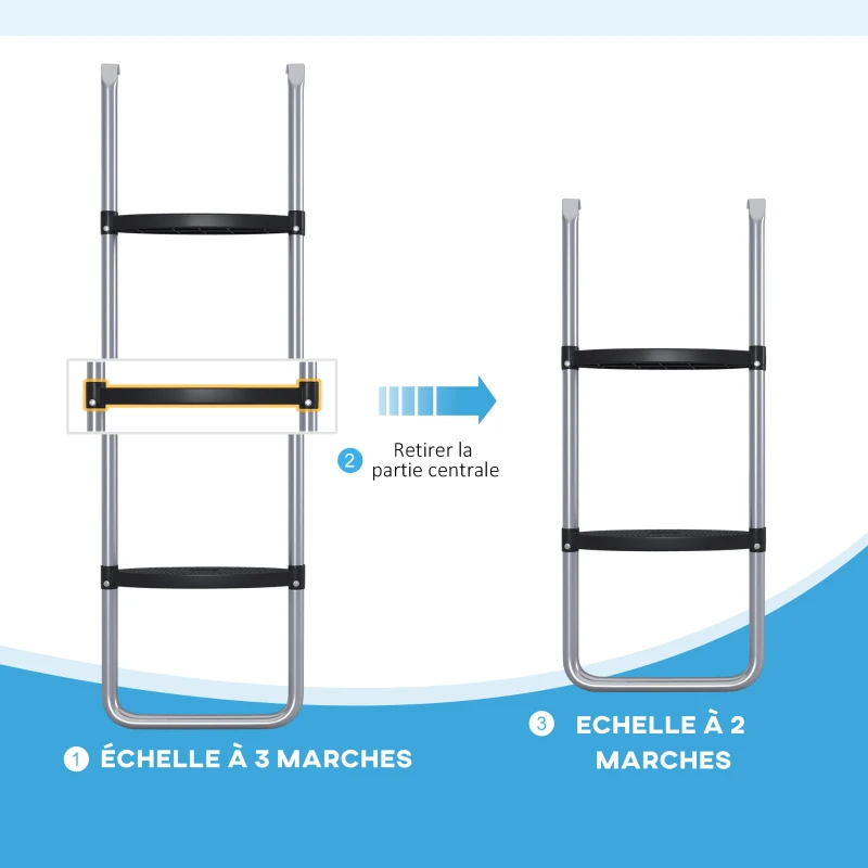 SPORTNOW Échelle de trampoline à 3 ou 2 marches larges horizontales, crochet universel, capacité de 120 kg, 110 x 32 cm argent