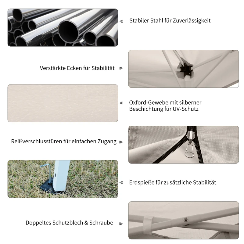 Outsunny Faltpavillon Pavillon Faltzelt mit Seitenwänden inkl. Tragetasche, Stahl+Oxford, Beige, 3x3x2,55m