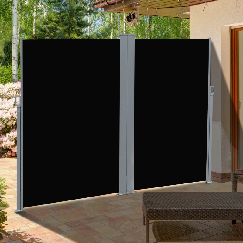 Outsunny 6 x 2m Retractable Sun Side Awning Screen Fence Patio Garden Wall Balcony Screening Panel Outdoor Blind Privacy Divider – Black