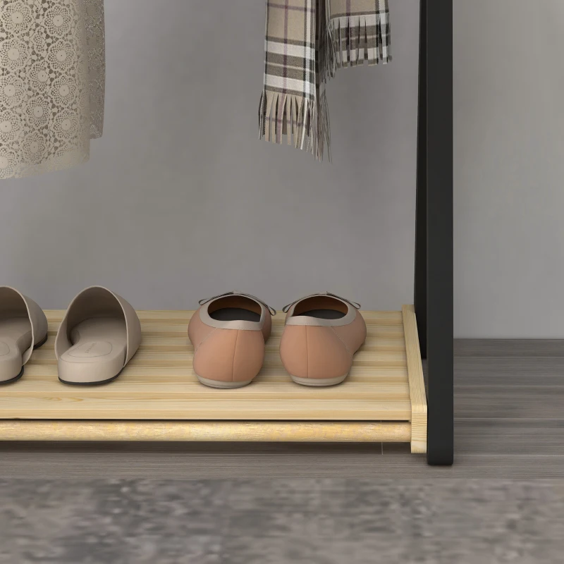 HOMCOM Appendiabiti da Terra in Legno con 2 Barre e Ripiano Inferiore Design Moderno, 61x45x152cm