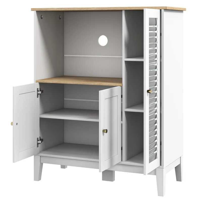 HOMCOM Mueble Auxiliar de Cocina Moderno con Estantes 3 Puertas y Sistema Anti-vuelco 80x35x97 cm Blanco(m-10)