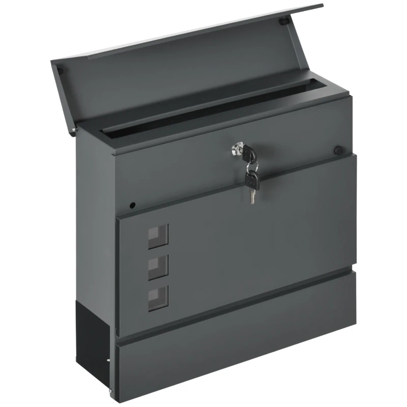 HOMCOM Cassetta Postale in Acciaio Zincato con 3 Fessure e 2 Chiavi di Sicurezza, 37x10.5x37 cm, Grigio