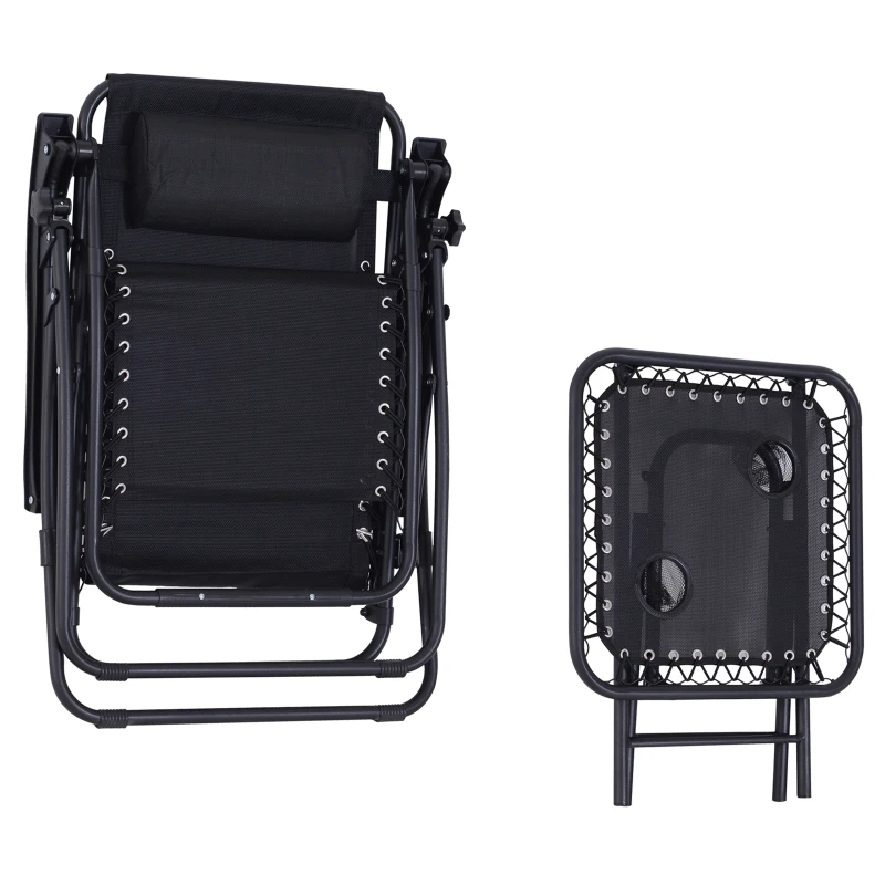 Outsunny Lot de 2 chaises Longues Bain de Soleil Pliables zéro de gravité Dossier inclinable Table d'appoint Acier Noir