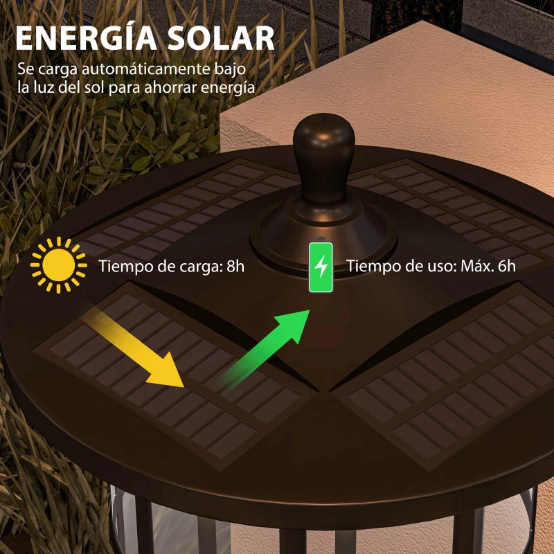 Outsunny 2 Luces Solares Exterior con Panel Solar Encendido Automático y Marco de Acero Inoxidable Impermeable IP44 Negro