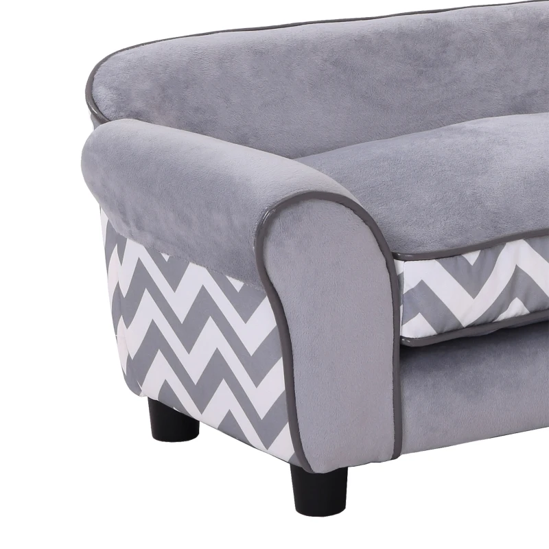 PawHut Sofá para Mascotas con Patas Cama para Perros de Madera con Cojín Acolchado Acogedora Funda Lavable 73,5x41x33 cm Gris