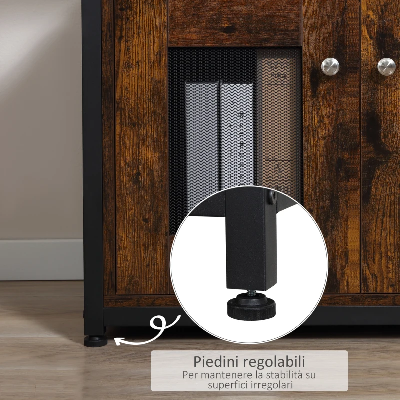 HOMCOM Mobile Libreria Scaffale in Stile Industriale con Armadietto a 2 Ante, Scaffale Salvaspazio a 8 Ripiani per Casa e Ufficio, 70x30x180cm, Marrone