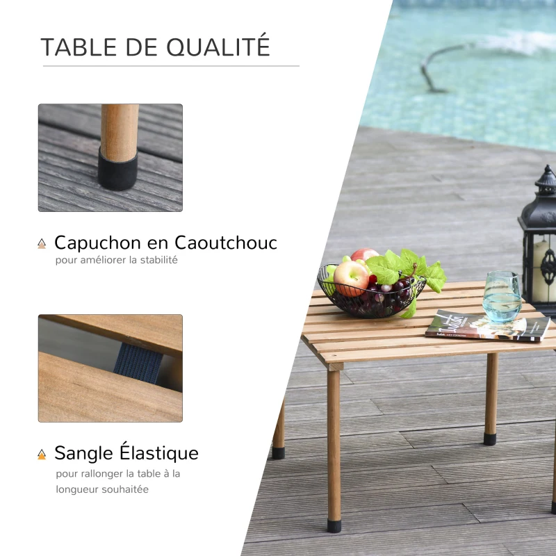 Outsunny Table basse de jardin pliable table de camping Plateau à Lattes dim. 58L x 58l x 40H cm Sac Transport Inclus Bois Sapin pré-huilé montage rapide