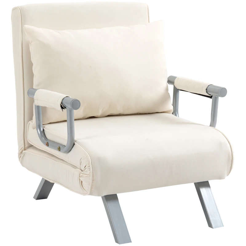 HOMCOM Poltrona Letto 2 in 1 con Schienale Inclinabile in 5 Posizioni, 65×69×82cm, Beige