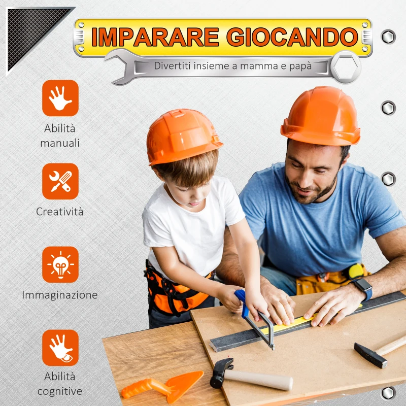 HOMCOM Banco da Lavoro Giocattolo con 55 Accessori, Attrezzi per Bambini 3-6 Anni con Trapano a Batteria, Blu e Grigio