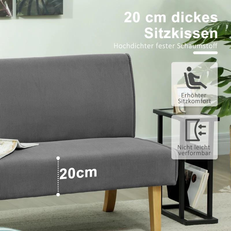 HOMCOM Zweisitzer-Sofa mit Cord-Bezug, dicker Polsterung und soliden Holzbeinen für Wohnzimmer, Schlafzimmer, Büro, Grau(m-5)