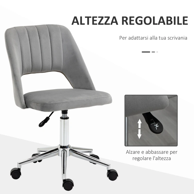 Vinsetto Sedia da Ufficio Ergonomica e Girevole, Sedia Imbottita per Scrivania con Altezza Regolabile, Grigio 49x60x79-91cm