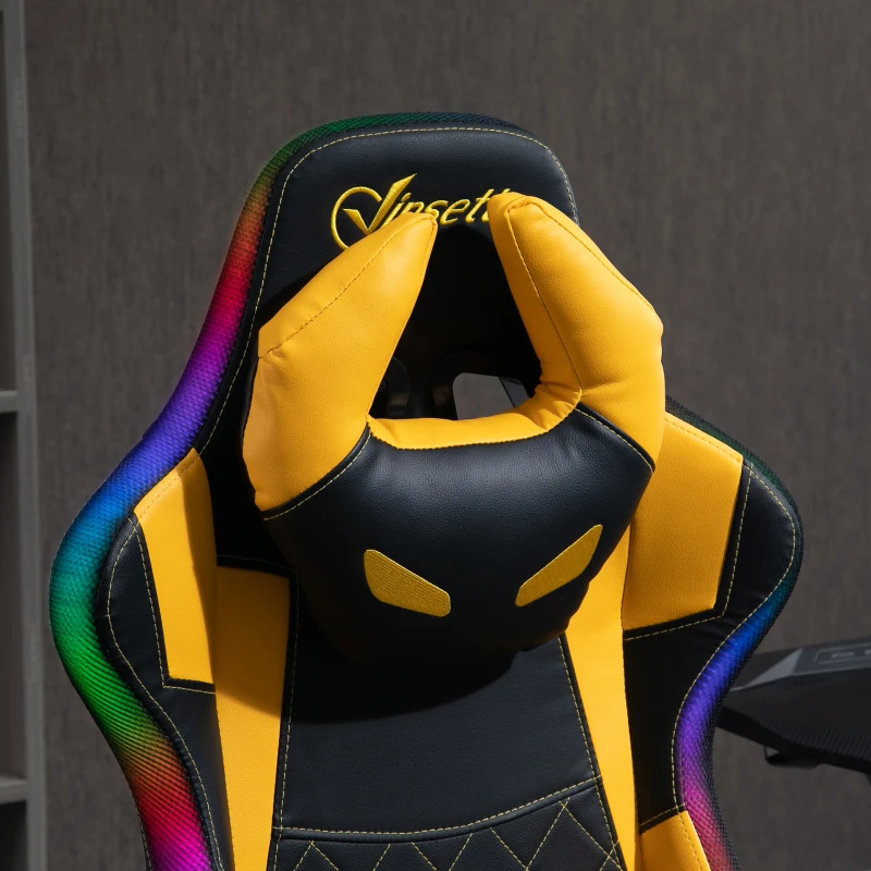 Vinsetto Sedia da Gaming Luminosa, Poltrona Gaming PC con Luci a LED, Poltrona Ufficio in Similpelle Gialla e Nera