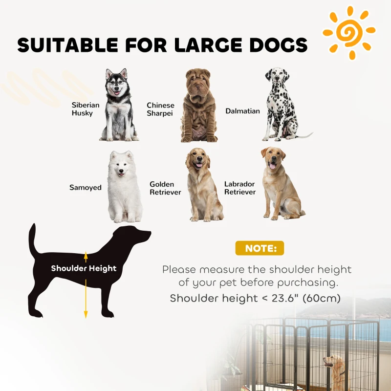 PawHut Eight-Panel Dog Playpen with Door, for Large Dogs, Indoors, Outdoors, 100cm Tall, Black