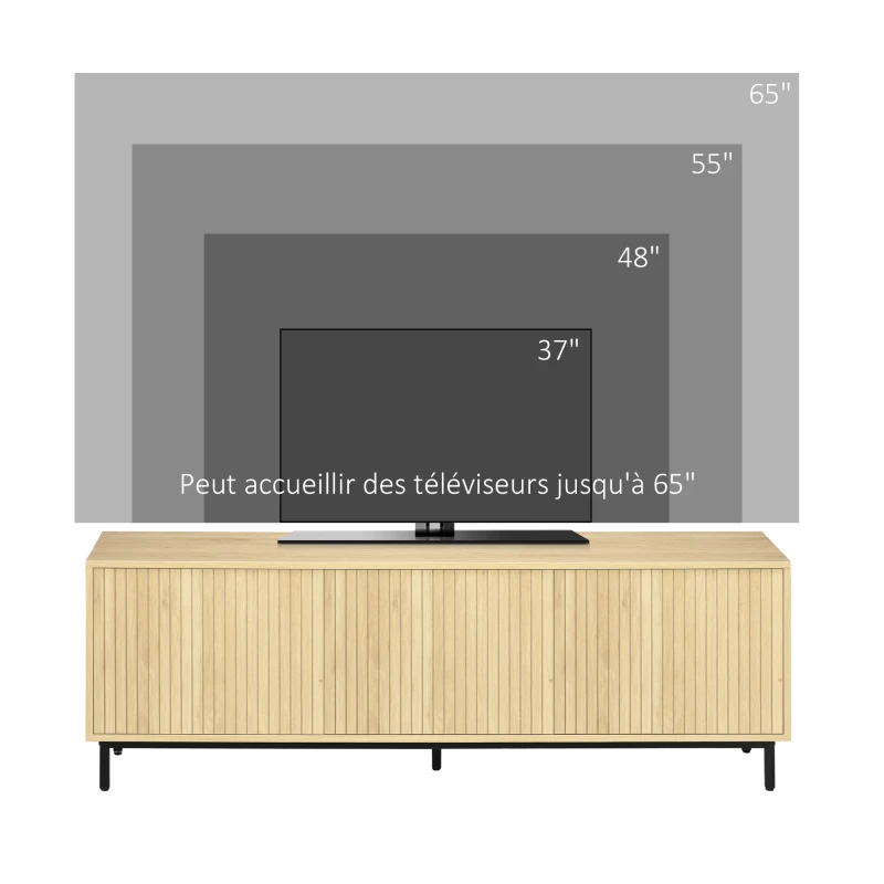 HOMCOM Meuble banc TV Banc Max. 65 Pouces 3 placards 2 passe-câbles avec étagères réglables - dim. 150L x 40D x 51H cm