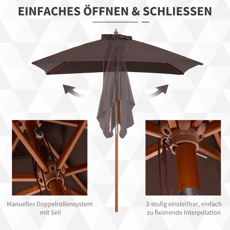 Outsunny Sonnenschirm 200 x 150 x 235 cm Knickbarer Gartenschirm 3-stufig einstellbar rechteckig Strandschirm wasserabweisend und UV-beständig für Strand Balkon Terrasse Garten Kaffee