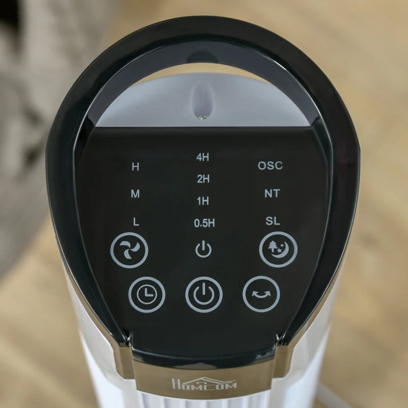 HOMCOM Ventilador de Torre 50W con Mando a Distancia 3 Velocidades Pantalla Temporizador y Oscilante 70° Ø20x78,5 cm Blanco