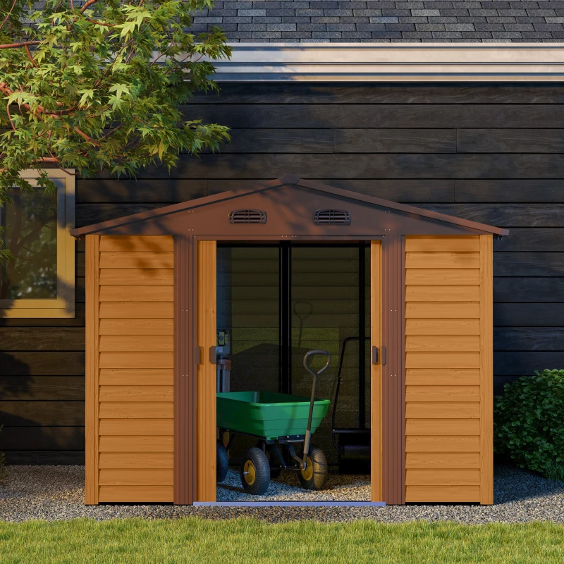 Outsunny Cobertizo de Jardín Exterior 4,84m² 278x195x215cm con 2 Puertas y 4 Ventanas para Almacenamiento de Herramientas Natural