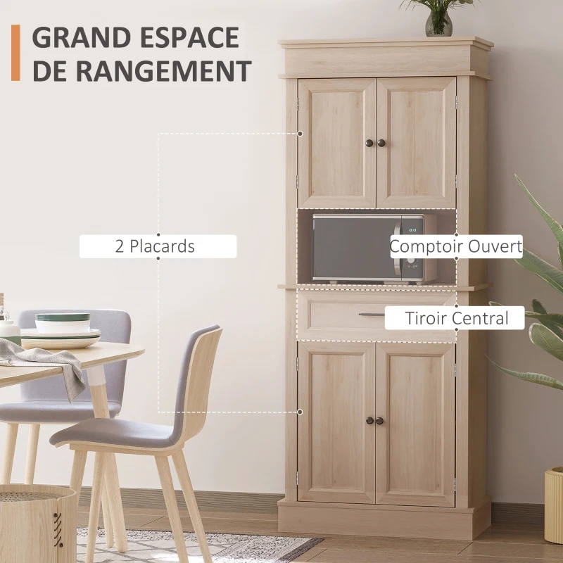 HOMCOM Buffet de cuisine armoire de cuisine multi-rangements 2 placards 2 portes tiroir niche MDF panneaux particules E1 chêne clair