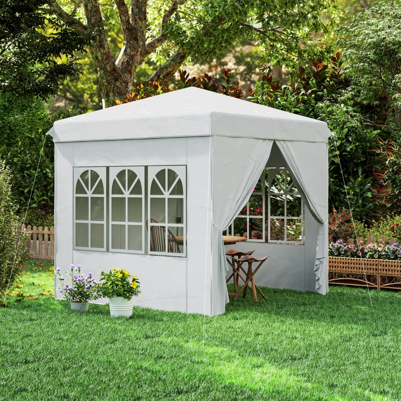 Outsunny Carpa Plegable Pop-up 2,5x2,5 m con 4 Paredes Laterales Anti-UV Altura Ajustable y Bolsa de Transporte Blanco