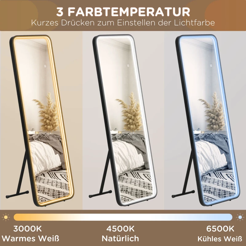 HOMCOM Standspiegel Wandspiegel Ganzkörperspiegel inklusive Wandbefestifung, 151,5 x 50 x 4 cm, Schwarz