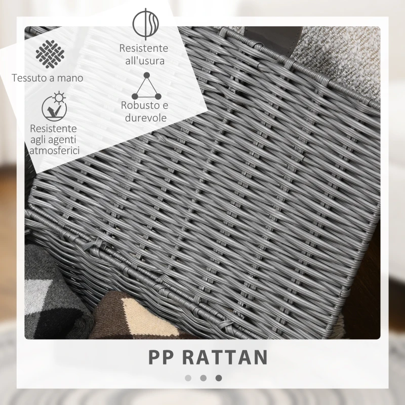 HOMCOM Set di 3 Cesti in Vimini PP con Coperchio di Diverse Dimensioni, Grigio