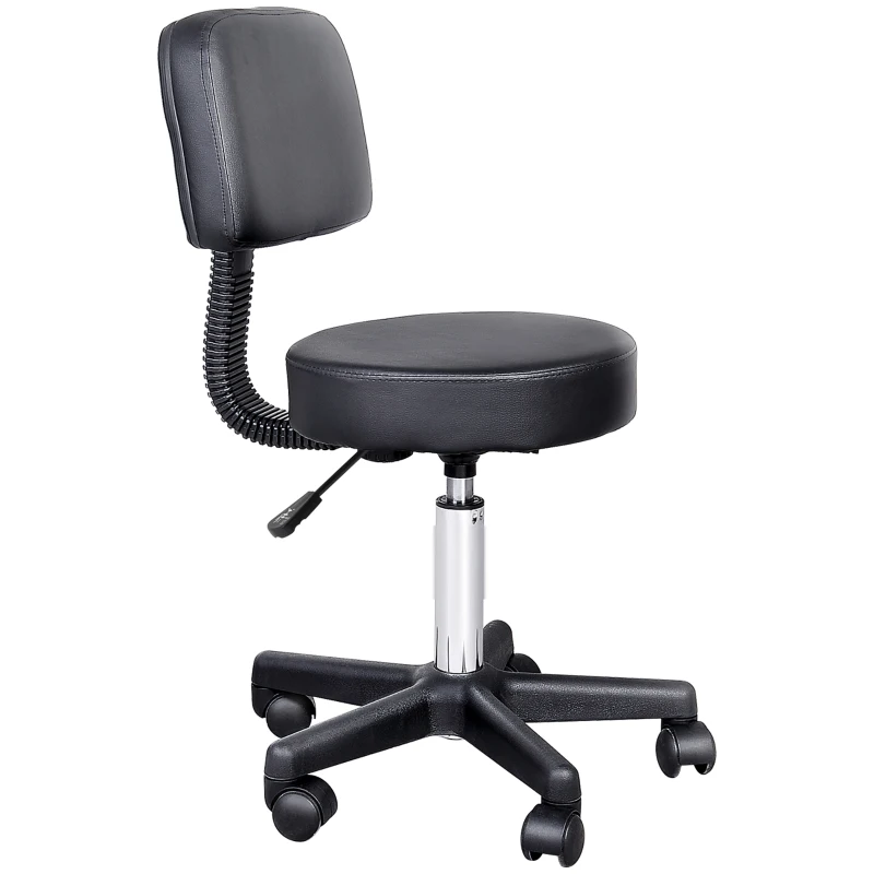 HOMCOM Tabouret massage a roulettes reglable en hauteur pivotant avec dossier ergonomique noir